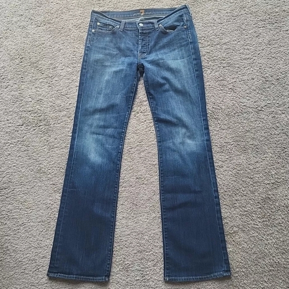 Vintage 7 For All Mankind Jeans Women 30 Blue Denim Boy Cut Button Fly Bootcut - Picture 1 of 13